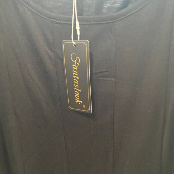 NWT BlkMidi Lgth Sz 2x Sht Sleeve Rou Neck Lg Poc Lt Weight Slimming Lines - Picture 7 of 7